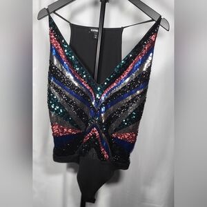 Express Sequin V-Neck Women Top - Multicolor